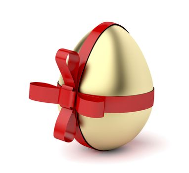 Gold egg with red ribbon, Easter decoration 