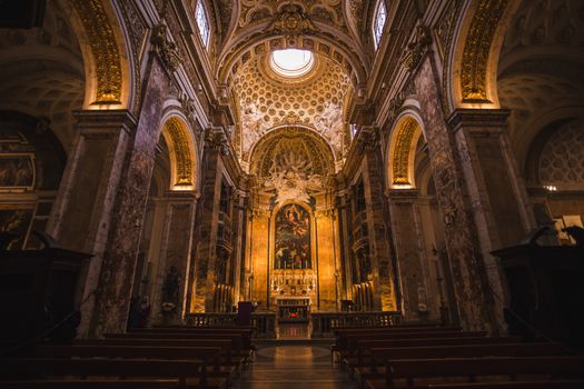 Interior view of empty catholic church in Rome.