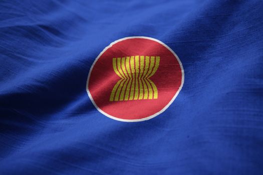 Closeup of Ruffled Association of Southeast Asian Nations Flag, ASEAN Flag Blowing in Wind