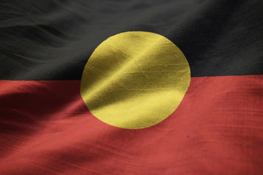 Closeup of Ruffled Australian Aboriginal Flag, Australian Aboriginal Flag Blowing in Wind