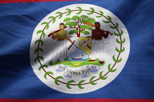 Closeup of Ruffled Belize Flag, Belize Flag Blowing in Wind