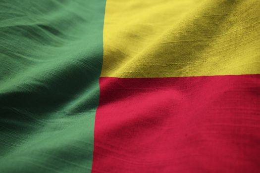 Closeup of Ruffled ​Benin Flag, ​Benin Flag Blowing in Wind