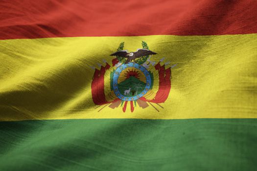Closeup of Ruffled Bolivia Flag, Bolivia Flag Blowing in Wind