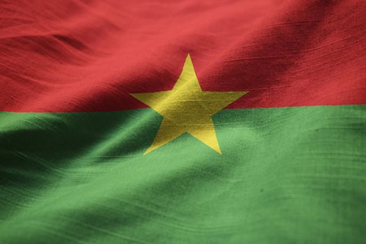 Closeup of Ruffled Burkina Faso Flag, Burkina Faso Flag Blowing in Wind