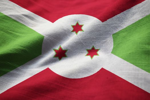 Closeup of Ruffled Burundi Flag, Burundi Flag Blowing in Wind