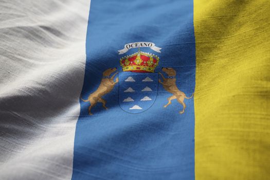 Closeup of Ruffled Canary Islands Flag, Canary Islands Flag Blowing in Wind