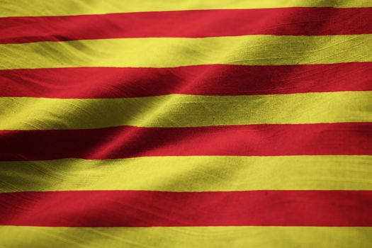 Closeup of Ruffled Catalonia Flag, Catalonia Flag Blowing in Wind