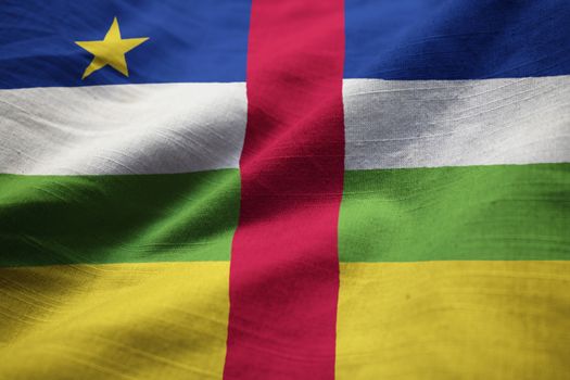 Closeup of Ruffled Central African Republic Flag, Central African Republic Flag Blowing in Wind