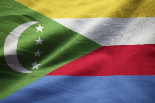 Closeup of Ruffled Comoros Flag, Comoros Flag Blowing in Wind