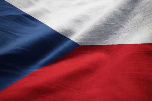 Closeup of Ruffled Czech Republic Flag, Czech Republic Flag Blowing in Wind