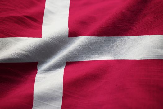 Closeup of Ruffled Denmark Flag, Denmark Flag Blowing in Wind