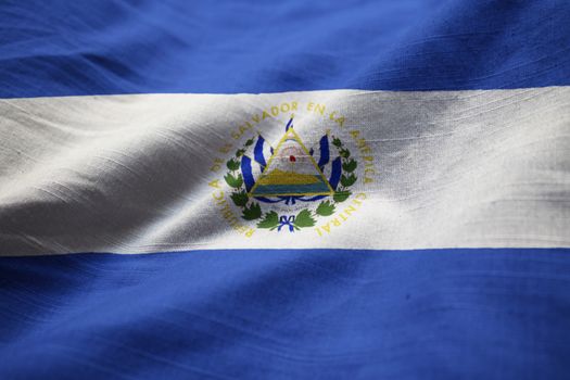 Closeup of Ruffled El Salvador Flag, El Salvador Flag Blowing in Wind