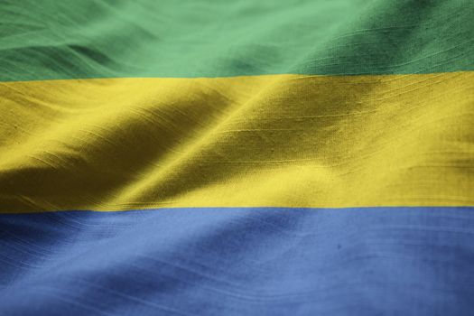 Closeup of Ruffled Gabon Flag, Gabon Flag Blowing in Wind