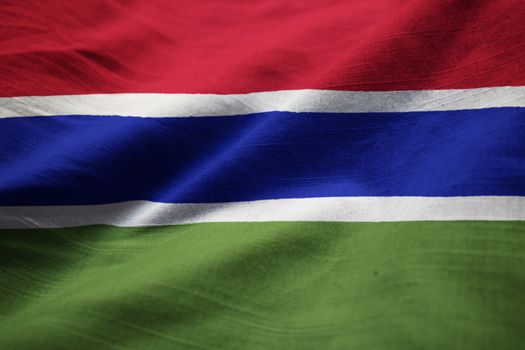 Closeup of Ruffled Gambia Flag, Gambia Flag Blowing in Wind