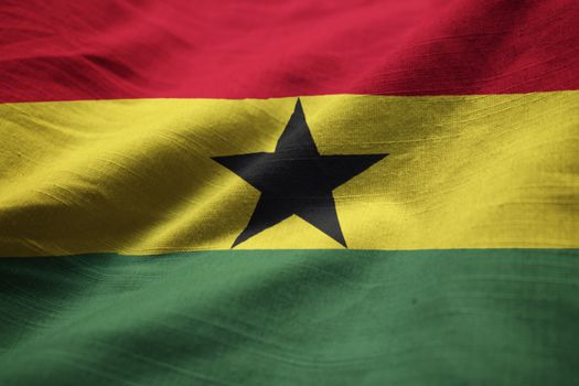 Closeup of Ruffled Ghana Flag, Ghana Flag Blowing in Wind