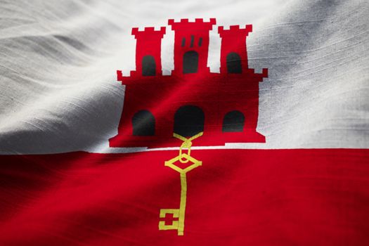 Closeup of Ruffled Gibraltar Flag, Gibraltar Flag Blowing in Wind