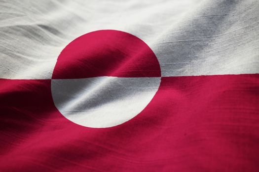 Closeup of Ruffled Greenland Flag, Greenland Flag Blowing in Wind