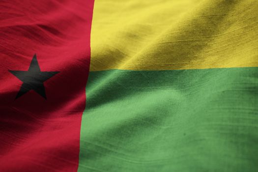 Closeup of Ruffled Guinea-Bissau Flag, Guinea-Bissau Flag Blowing in Wind