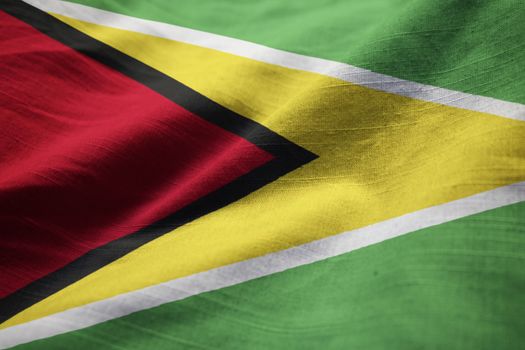 Closeup of Ruffled Guyana Flag, Guyana Flag Blowing in Wind