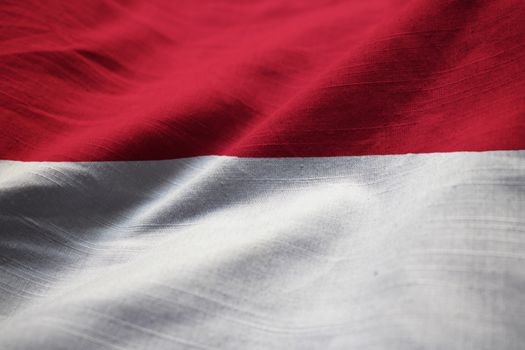 Closeup of Ruffled Indonesia Flag, Indonesia Flag Blowing in Wind