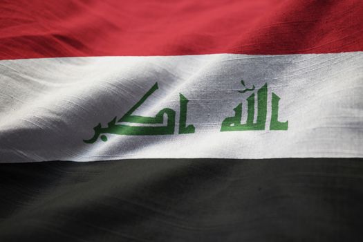 Closeup of Ruffled Iraq Flag, Iraq Flag Blowing in Wind