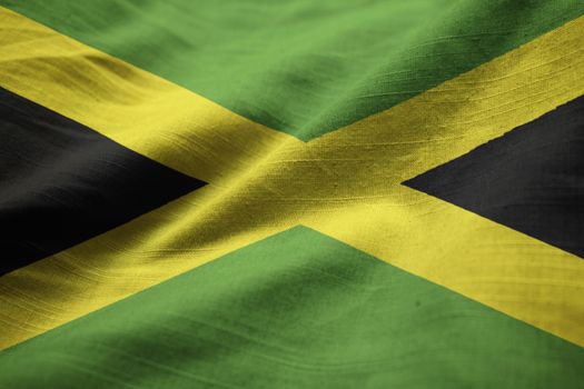 Closeup of Ruffled Jamaica Flag, Jamaica Flag Blowing in Wind