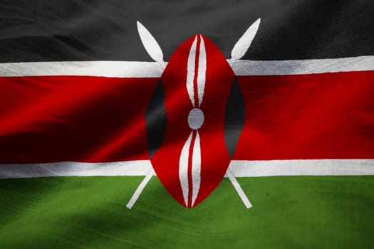 Closeup of Ruffled Kenya Flag, Kenya Flag Blowing in Wind