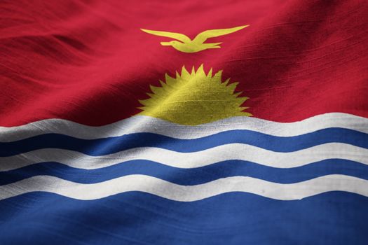 Closeup of Ruffled kiribati Flag, kiribati Flag Blowing in Wind