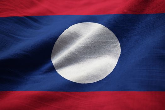 Closeup of Ruffled Laos Flag, Laos Flag Blowing in Wind