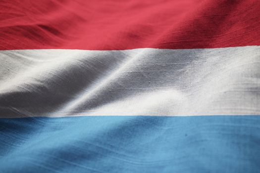 Closeup of Ruffled Luxembourg Flag, Luxembourg Flag Blowing in Wind