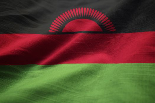 Closeup of Ruffled Malawi Flag, Malawi Flag Blowing in Wind