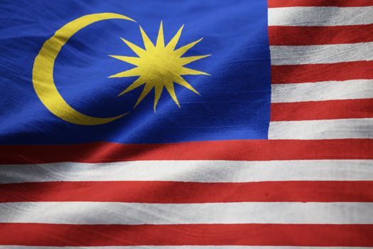 Closeup of Ruffled Malaysia Flag, Malaysia Flag Blowing in Wind