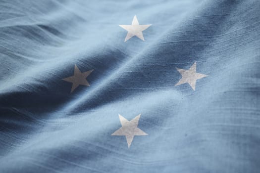 Closeup of Ruffled Micronesia Flag, Micronesia Flag Blowing in Wind