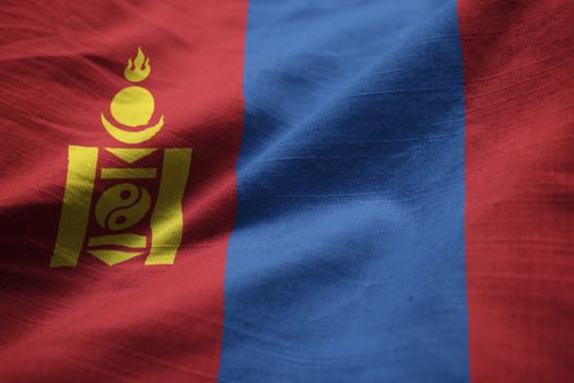 Closeup of Ruffled Mongolia Flag, Mongolia Flag Blowing in Wind