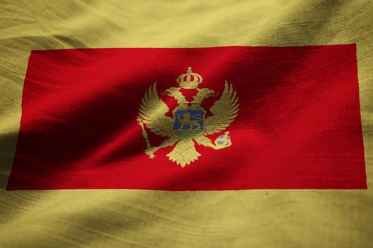 Closeup of Ruffled Montenegro Flag, Montenegro Flag Blowing in Wind