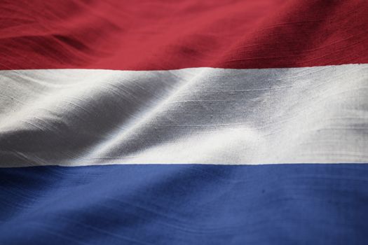 Closeup of Ruffled Netherlands Flag, Netherlands Flag Blowing in Wind