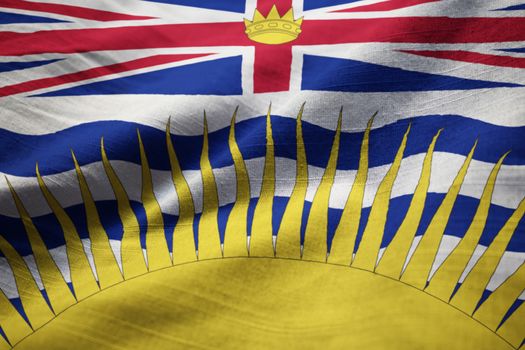 Closeup of Ruffled British Columbia Flag, British Columbia Flag Blowing in Wind