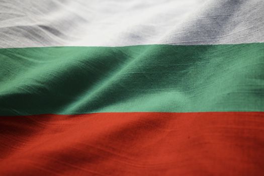 Closeup of Ruffled Bulgaria Flag, Bulgaria Flag Blowing in Wind