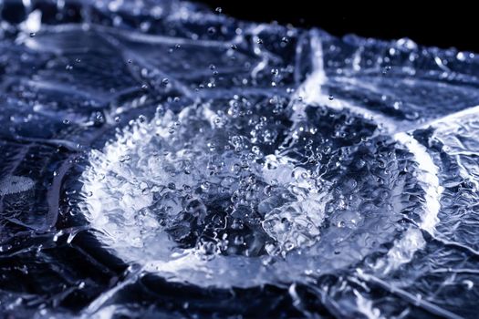 Water drops splashing on acoustic membrane. A lot of drops in air. High frequency of sound waves. Water cloud small drops. Frozen time shot.