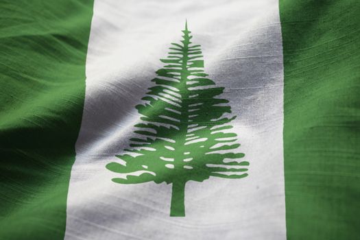 Closeup of Ruffled Norfolk Island Flag, Norfolk Island Flag Blowing in Wind