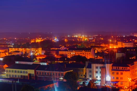 Colorful long exposure cityscape. Upside view.