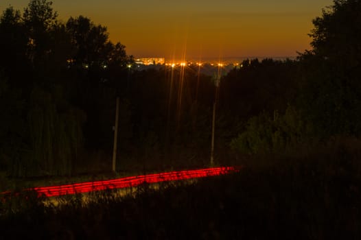 Long exposure night photo. Far from the city. Night landscape.