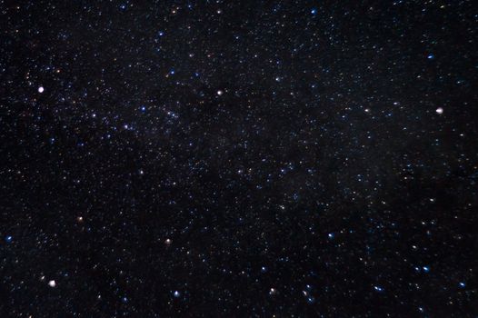 Long exposure night photo. A lot of stars with constellations. Far from the city. Night beautiful landscape.