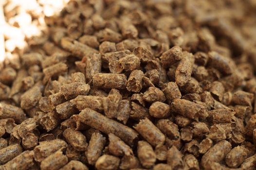 Fuel wood pellet close-up. A source of alternative clean energy. A lot of pellet. Natural fuel and energy of future.