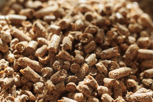 Fuel wood pellet close-up. A source of alternative clean energy. A lot of pellet. Natural fuel and energy of future.