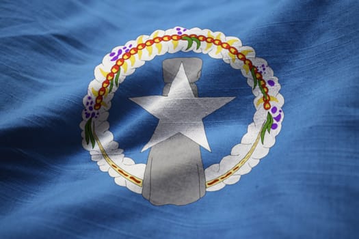 Closeup of Ruffled Northern Mariana Islands Flag, Northern Mariana Islands Flag Blowing in Wind