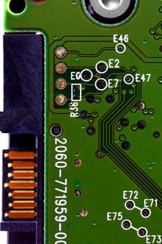 HDD microscheme close-up view. Base is green, macro look.