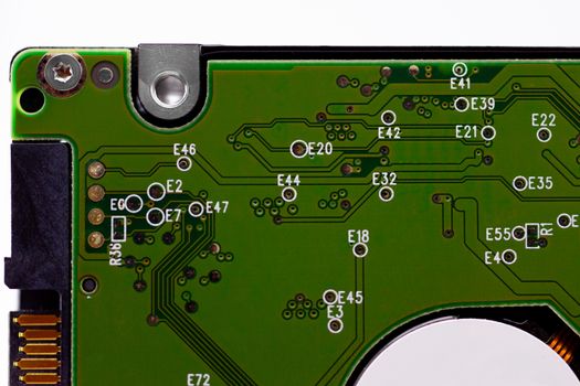 HDD microscheme close-up view. Base is green, macro look.