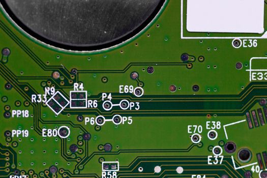HDD microscheme close-up view. Base is green, macro look.