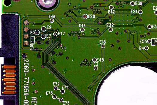 HDD microscheme close-up view. Base is green, macro look.